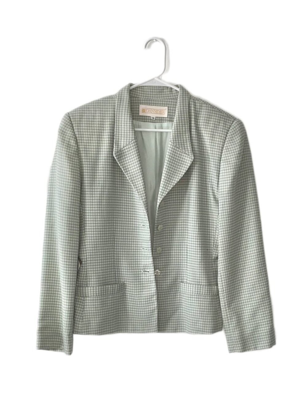 Vintage John Meyer Womens Gingham Blazer Jacket Mint Green White Size 8 USA - Picture 2 of 5